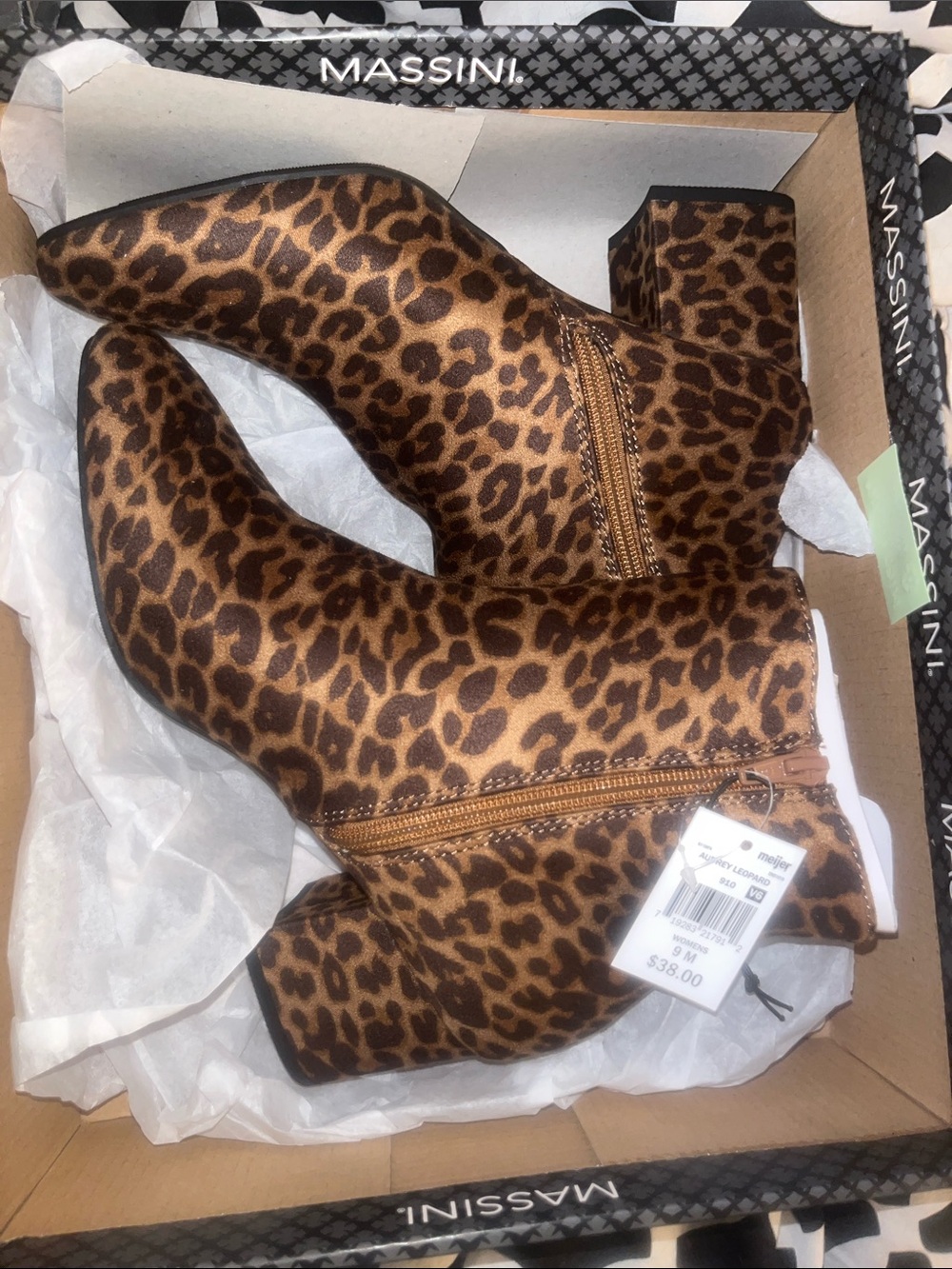 Massini Leopard Print One-Piece Booties in Brown and Black
